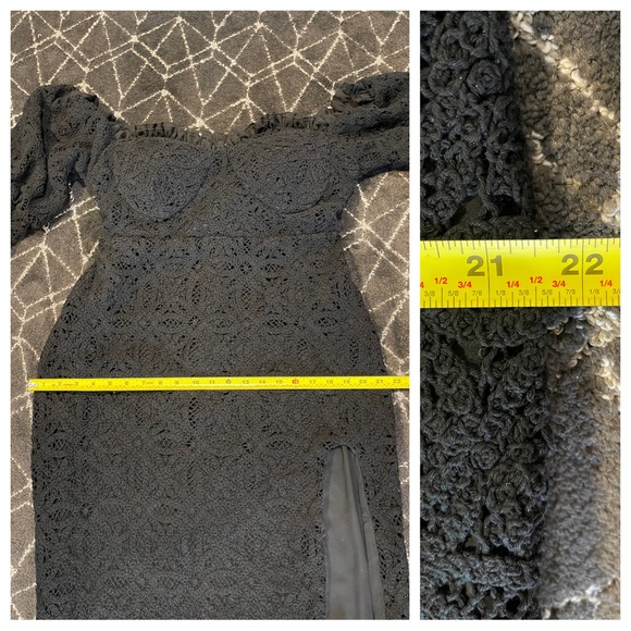 ASOS LUXE Curve off shoulder crochet bardot midi dress with bow back in black - Picture 8 of 10